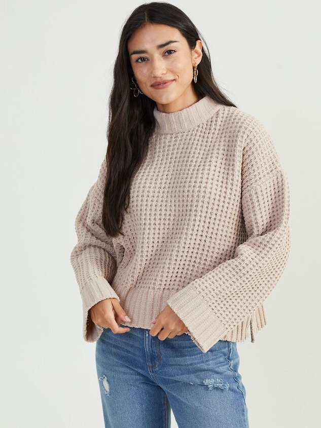 Altar’d State Waffle Knit Mock Neck Sweater | Cream | Medium